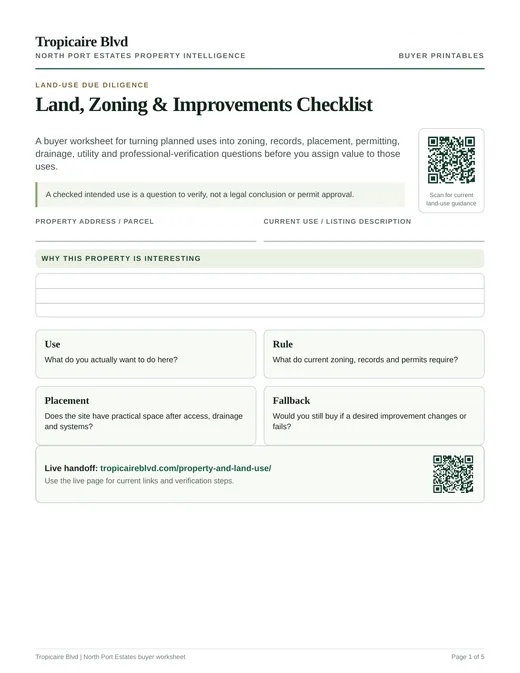 Preview of the Land, Zoning and Improvements Checklist