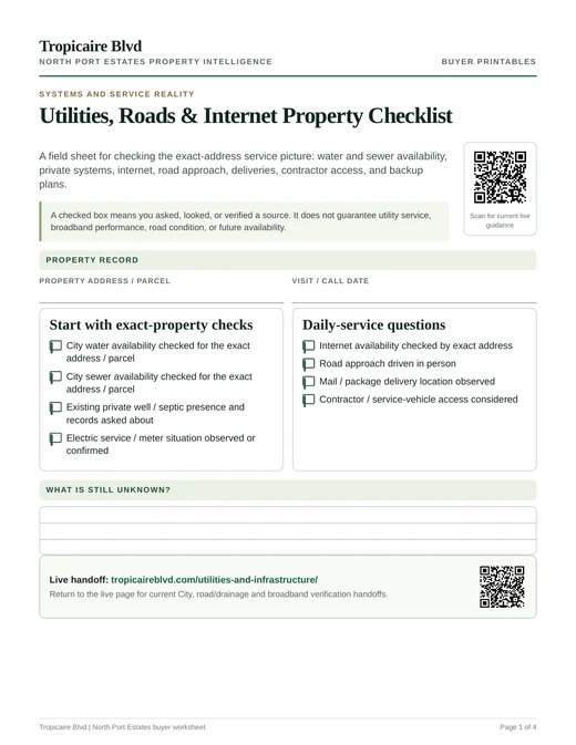 Preview of the Utilities, Roads and Internet Property Checklist