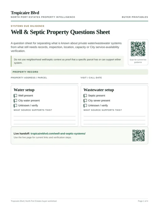 Preview of the Well and Septic Property Questions Sheet